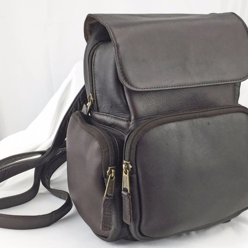 Women's Leather Backpack Handbag Clava Dark Brown Mid-Size 11 x 9.5 Multi Pocket